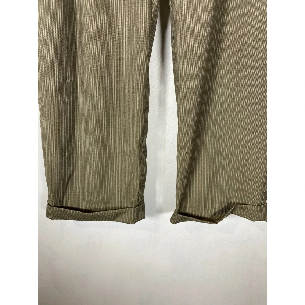 Luca Rossi 36x32 Italian Double Pleated Beige Tan Pinstripe Cuffed Dress Pants